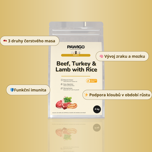 Hovězí, krůtí a jehněčí pro štěňata